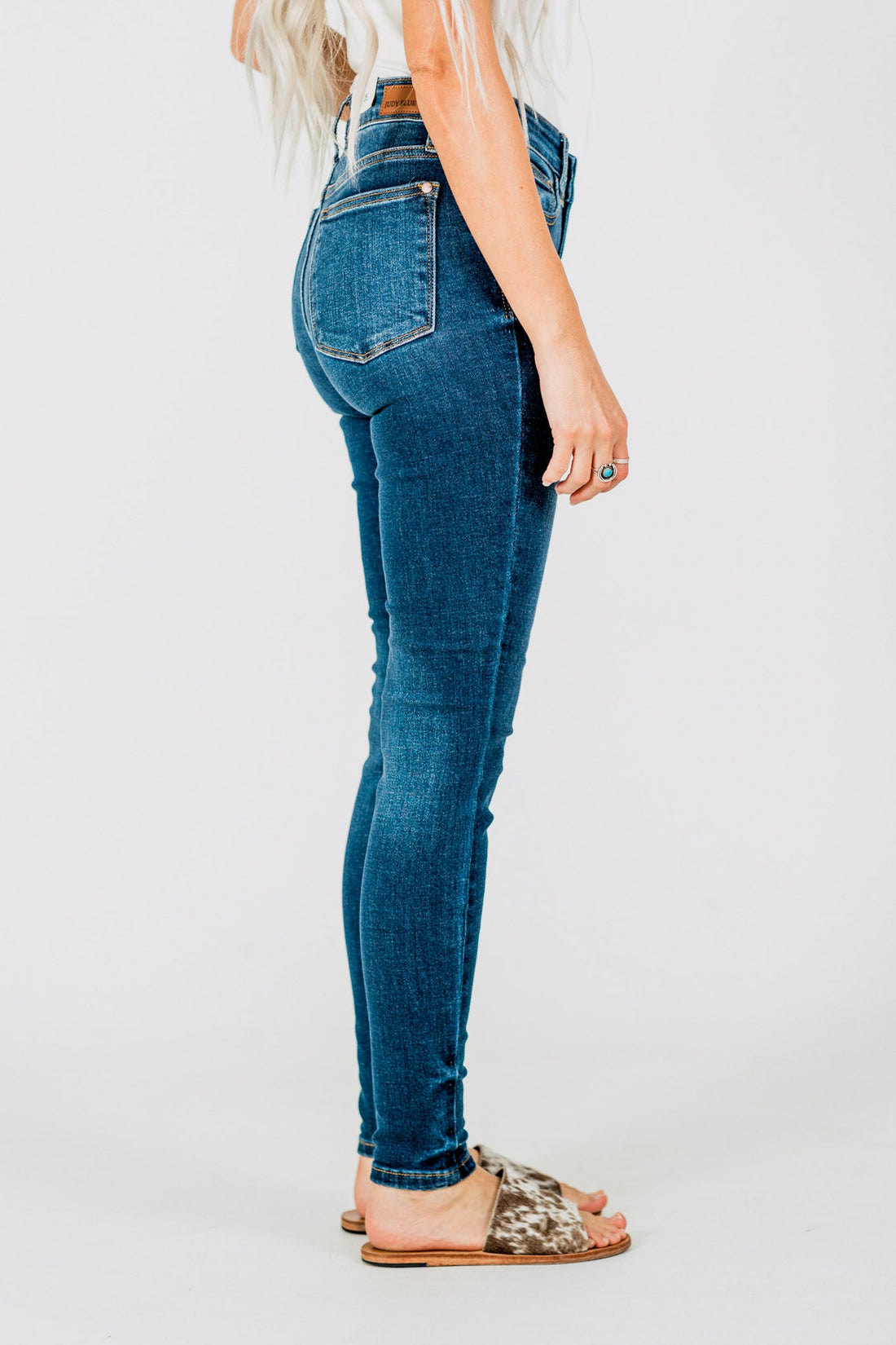 Judy Blue Core Mid - Rise Skinny Jeans With Hand - Sanding - Whiskey Skies - JUDY BLUE