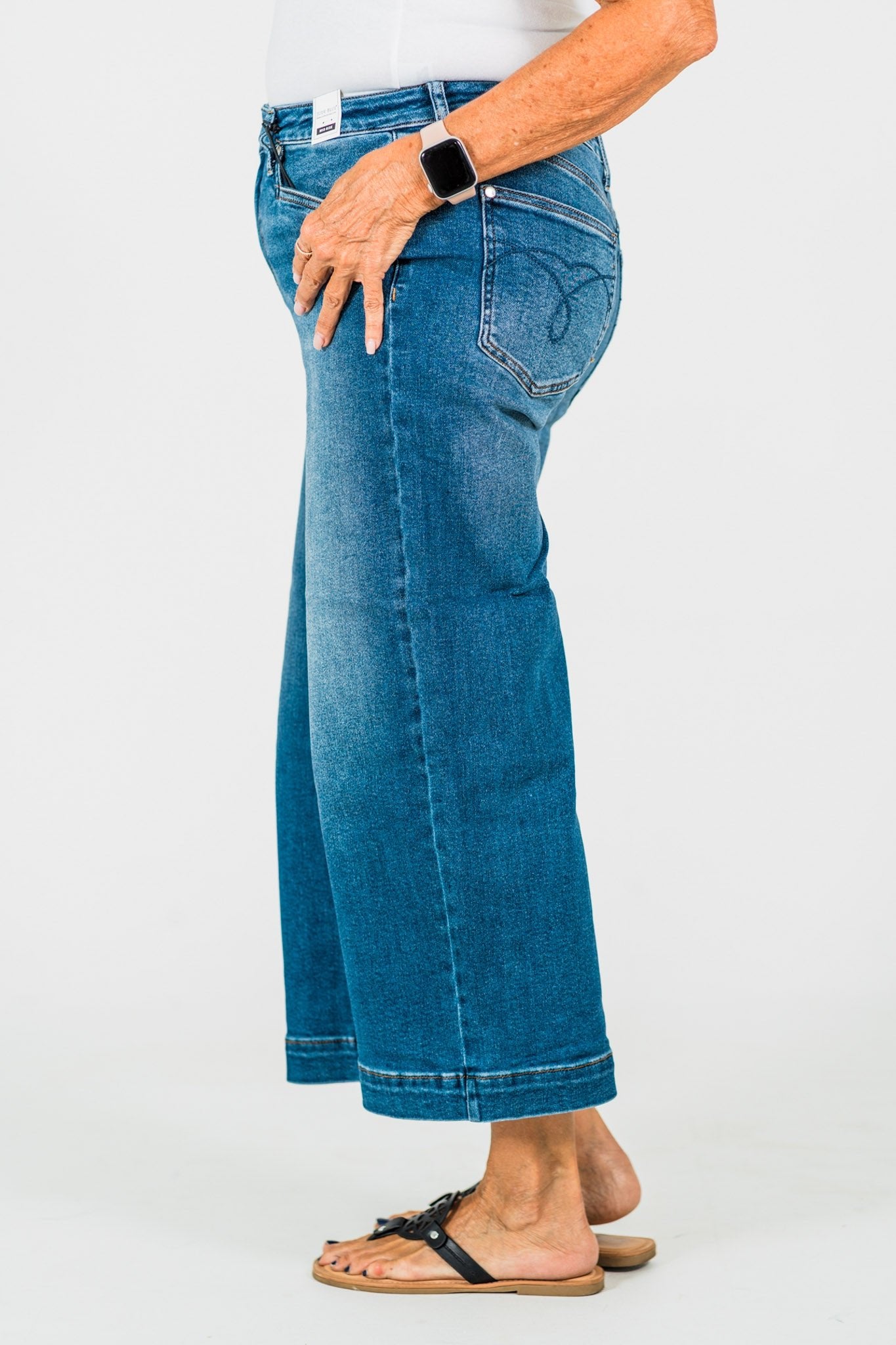 Judy Blue Cropped Wide Leg Mid - Rise Jeans With Wide Hems - Whiskey Skies - JUDY BLUE