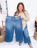 Judy Blue Cropped Wide Leg Mid - Rise Jeans With Wide Hems - Whiskey Skies - JUDY BLUE