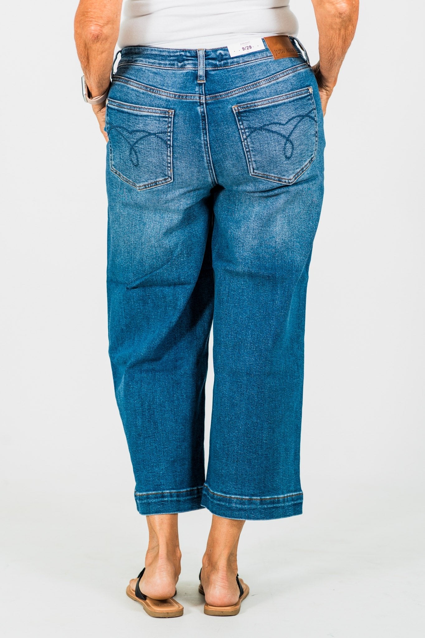 Judy Blue Cropped Wide Leg Mid - Rise Jeans With Wide Hems - Whiskey Skies - JUDY BLUE