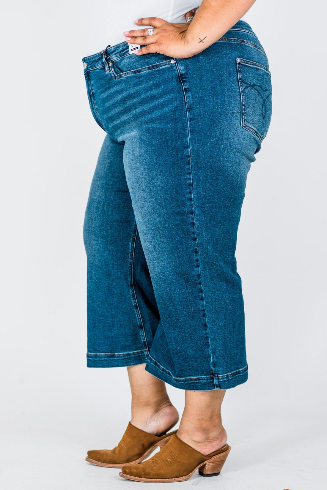 Judy Blue Cropped Wide Leg Mid - Rise Jeans With Wide Hems - Whiskey Skies - JUDY BLUE