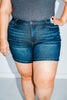 Judy Blue Dark Wash High Waist Shorts with Flap Pockets - Whiskey Skies - JUDY BLUE