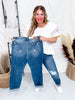 Judy Blue Distressed Cell Phone Pocket Mid Rise Cuffed Boyfriend Jeans - Whiskey Skies - JUDY BLUE