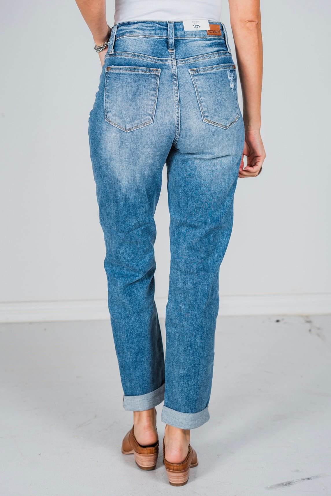 Judy Blue Distressed High - Rise Boyfriend Jeans - Whiskey Skies - JUDY BLUE