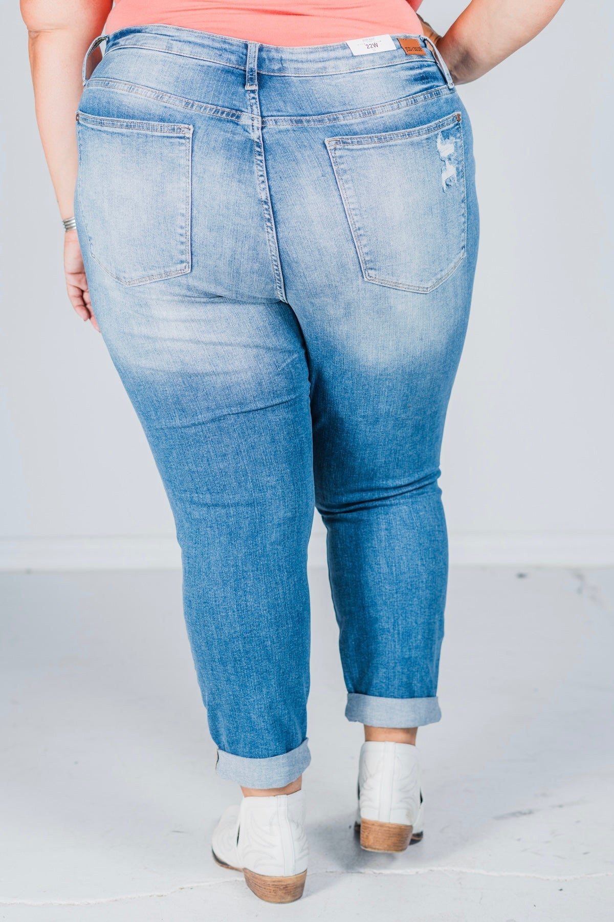 Judy Blue Distressed High - Rise Boyfriend Jeans - Whiskey Skies - JUDY BLUE