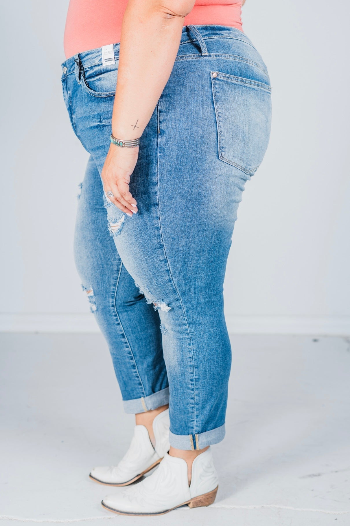 Judy Blue Distressed High - Rise Boyfriend Jeans - Whiskey Skies - JUDY BLUE