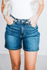 Judy Blue Double Button Mid Length Dad Shorts - Whiskey Skies - JUDY BLUE