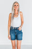 Judy Blue Double Button Mid Length Dad Shorts - Whiskey Skies - JUDY BLUE