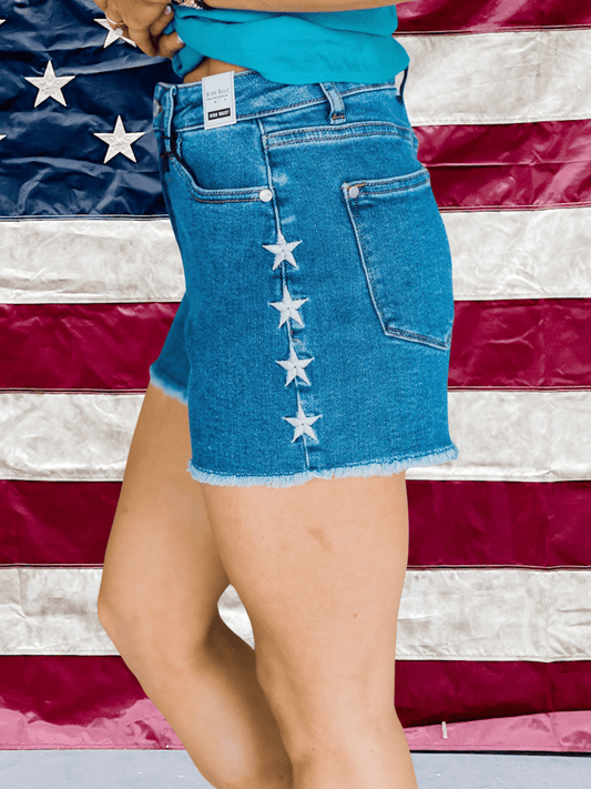 Judy Blue Embroidered Star Cut Off Shorts - Whiskey Skies - JUDY BLUE