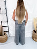 Judy Blue Faded Grey Mid Rise Palazzo Jeans W/ Split Back Yoke - Whiskey Skies - JUDY BLUE