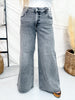Judy Blue Faded Grey Mid Rise Palazzo Jeans W/ Split Back Yoke - Whiskey Skies - JUDY BLUE