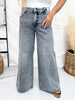 Judy Blue Faded Grey Mid Rise Palazzo Jeans W/ Split Back Yoke - Whiskey Skies - JUDY BLUE