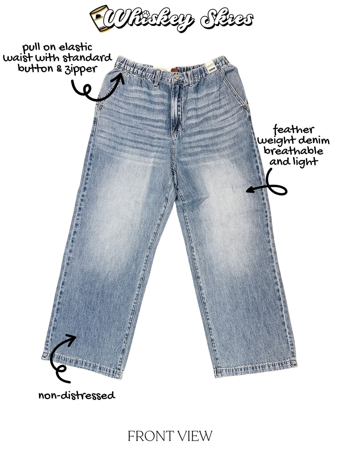 Judy Blue Featherweight Baggy Jeans W/ High Elastic Waist - Whiskey Skies - JUDY BLUE