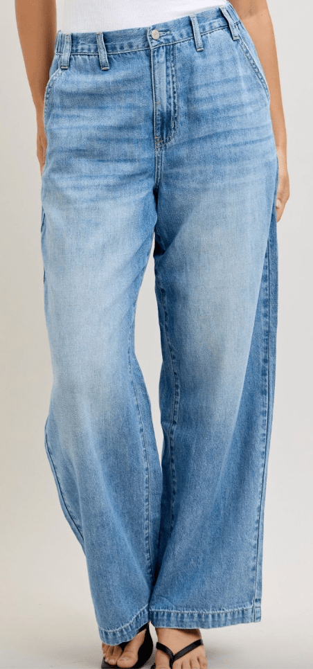 Judy Blue Featherweight Baggy Jeans W/ High Elastic Waist - Whiskey Skies - JUDY BLUE