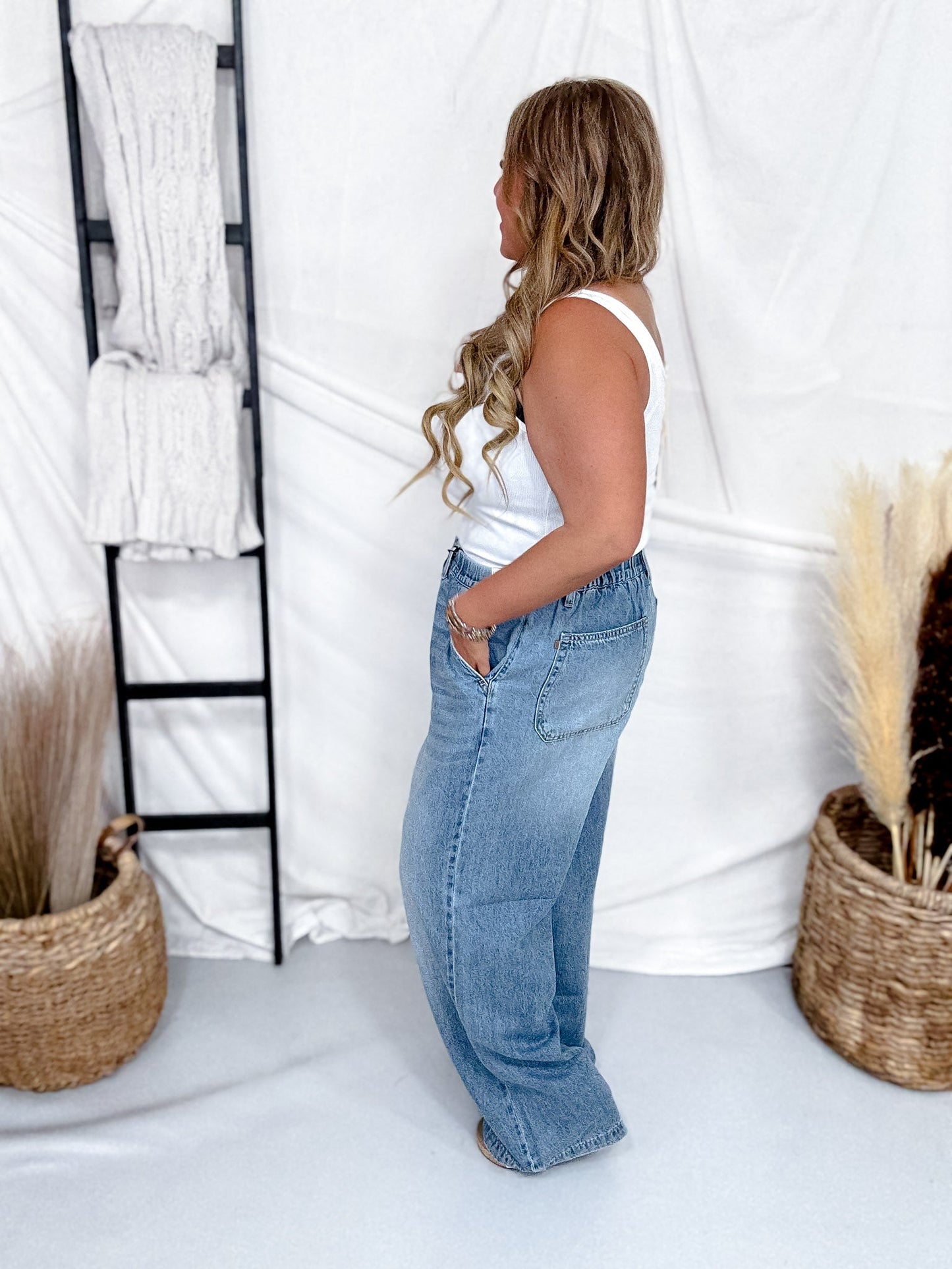 Judy Blue Featherweight Baggy Jeans W/ High Elastic Waist - Whiskey Skies - JUDY BLUE