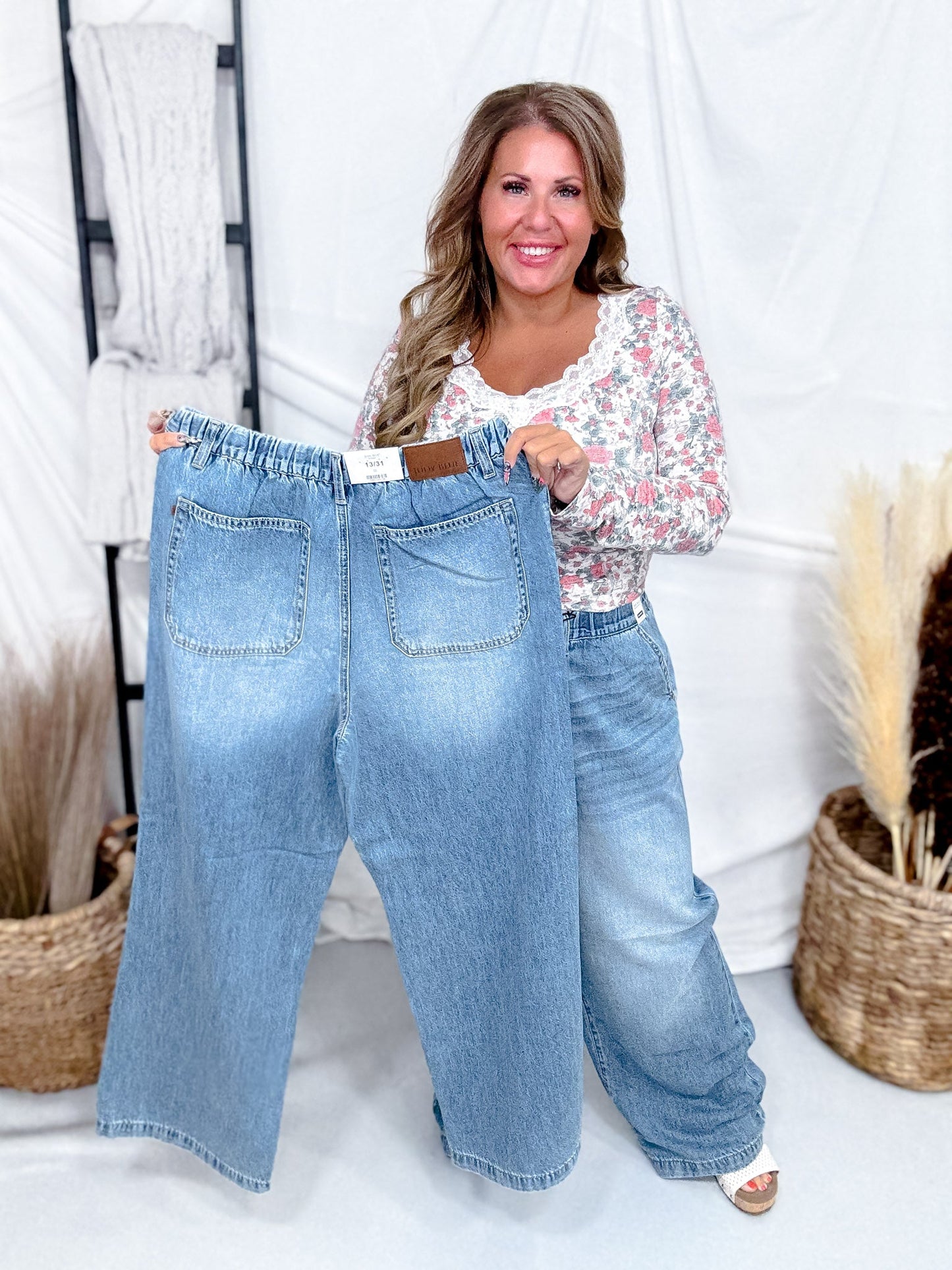 Judy Blue Featherweight Baggy Jeans W/ High Elastic Waist - Whiskey Skies - JUDY BLUE