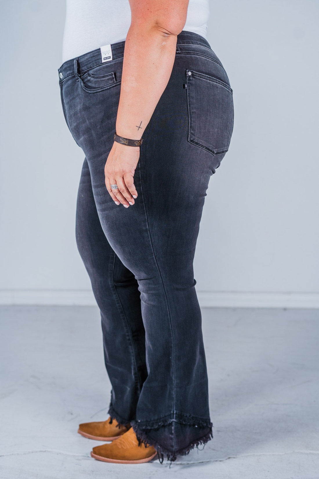Judy Blue Flare Jeans with Frayed Tulip Hem - Whiskey Skies - JUDY BLUE