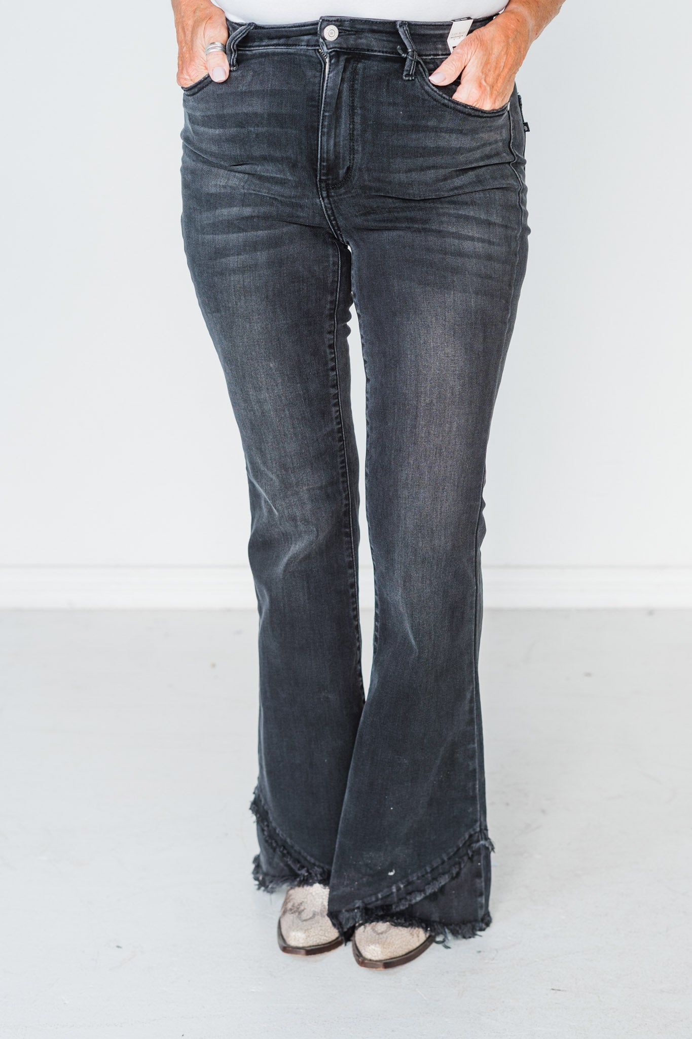 Judy Blue Flare Jeans with Frayed Tulip Hem - Whiskey Skies - JUDY BLUE