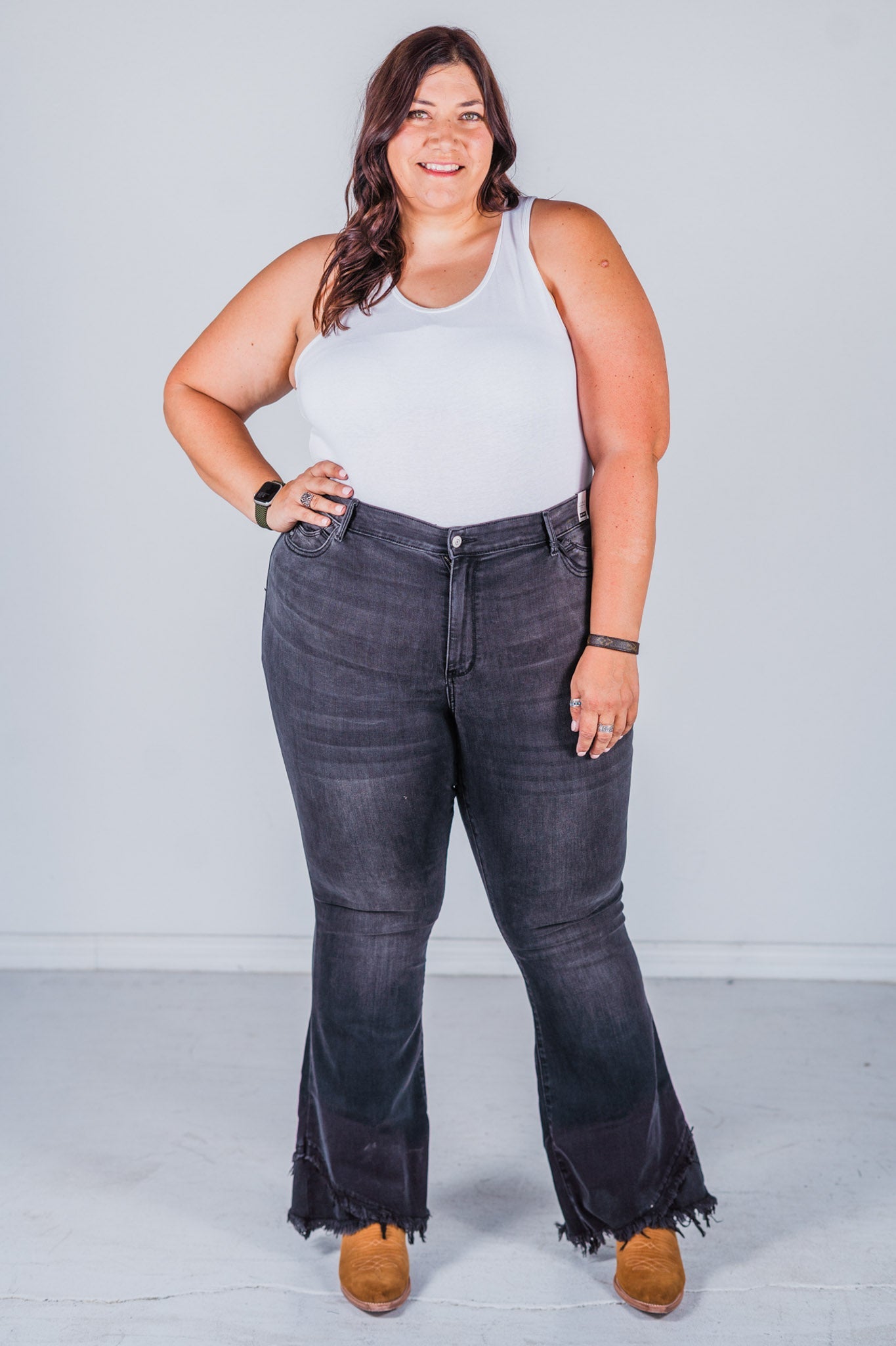 Judy Blue Flare Jeans with Frayed Tulip Hem - Whiskey Skies - JUDY BLUE