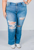 Judy Blue Fray Hem Destroy High Waisted Bootcut Jeans - Whiskey Skies - JUDY BLUE