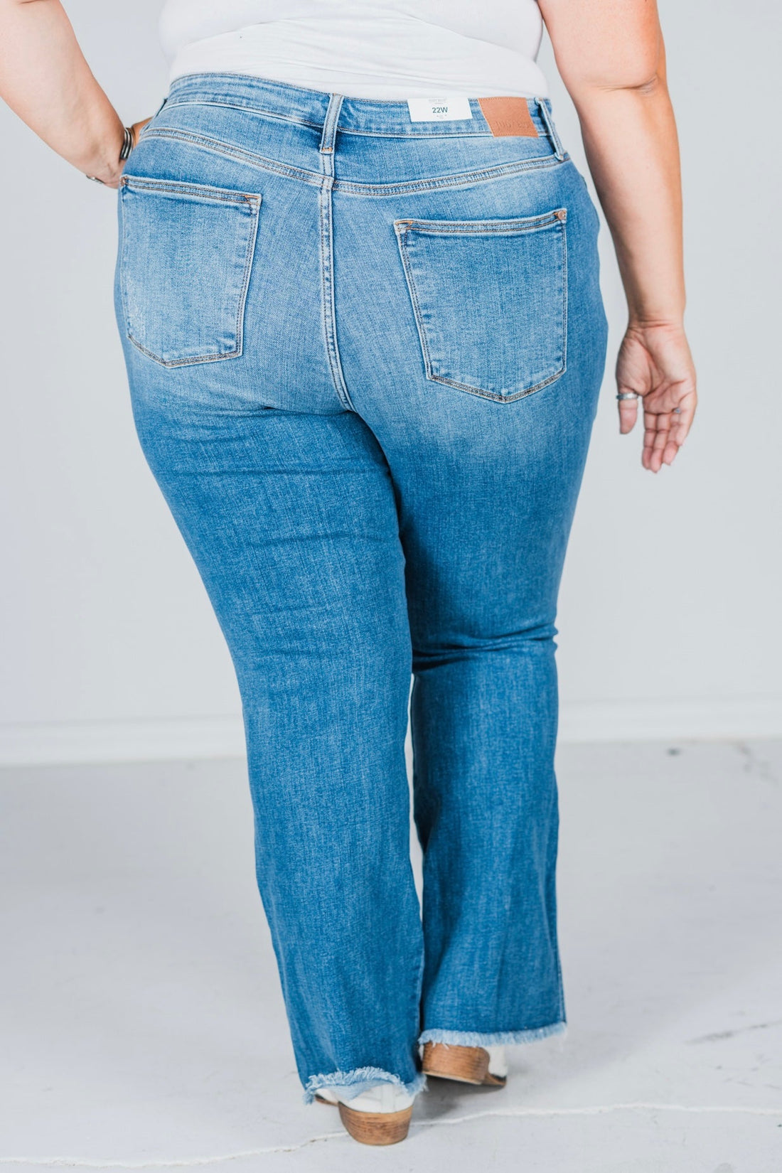 Judy Blue Fray Hem Destroy High Waisted Bootcut Jeans - Whiskey Skies - JUDY BLUE