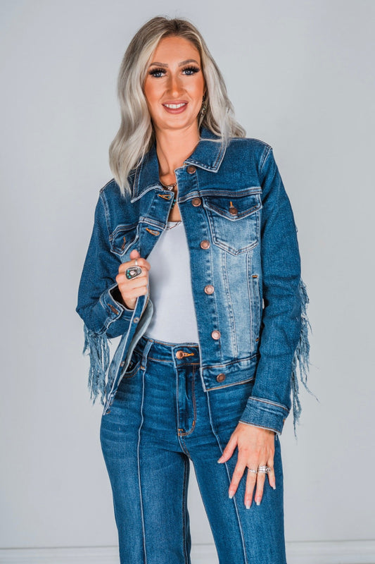 Judy Blue Fringe Denim Jacket - Whiskey Skies - JUDY BLUE