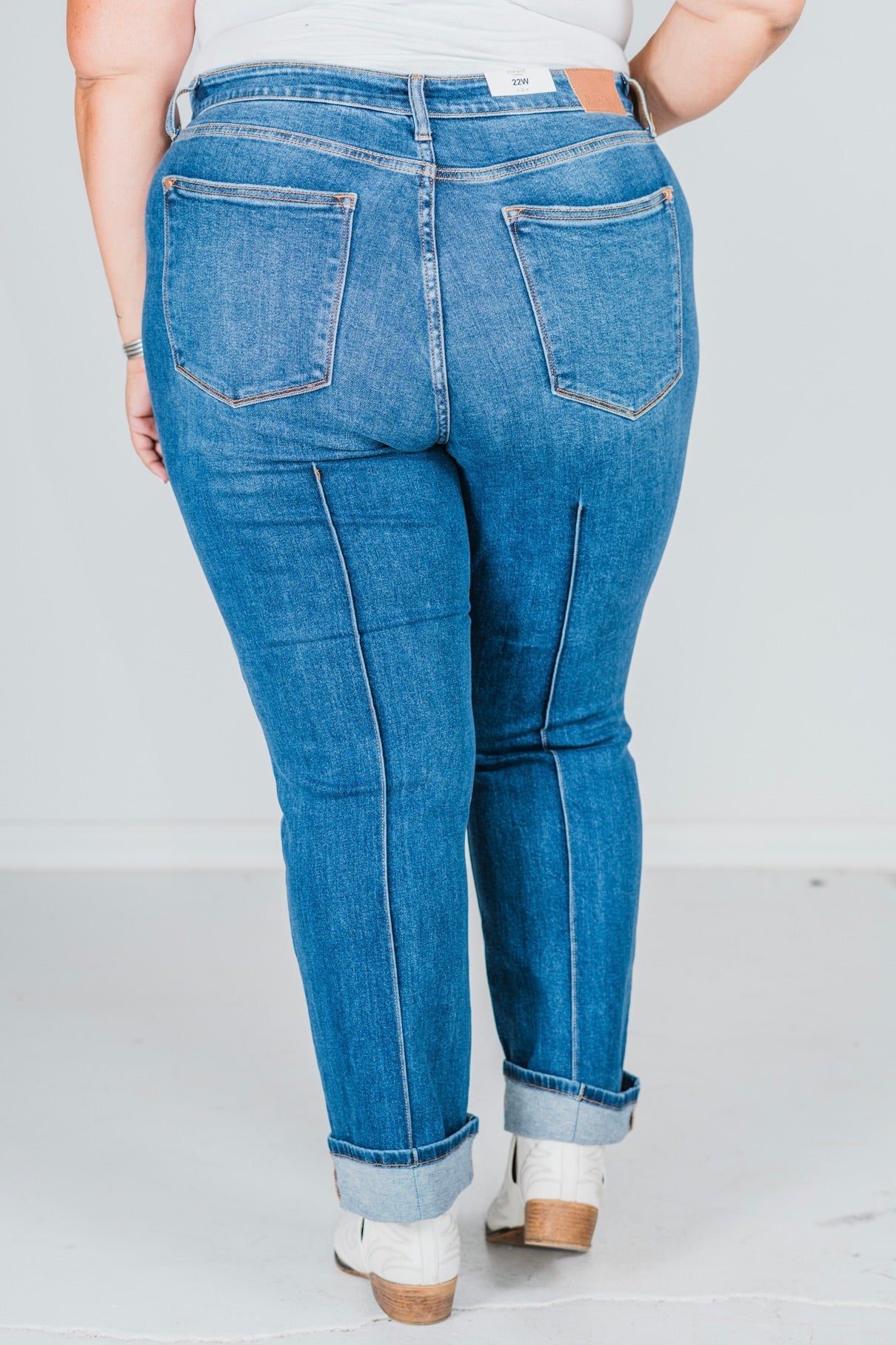 Judy Blue Front Seam Cuffed Straight Jeans - Whiskey Skies - JUDY BLUE