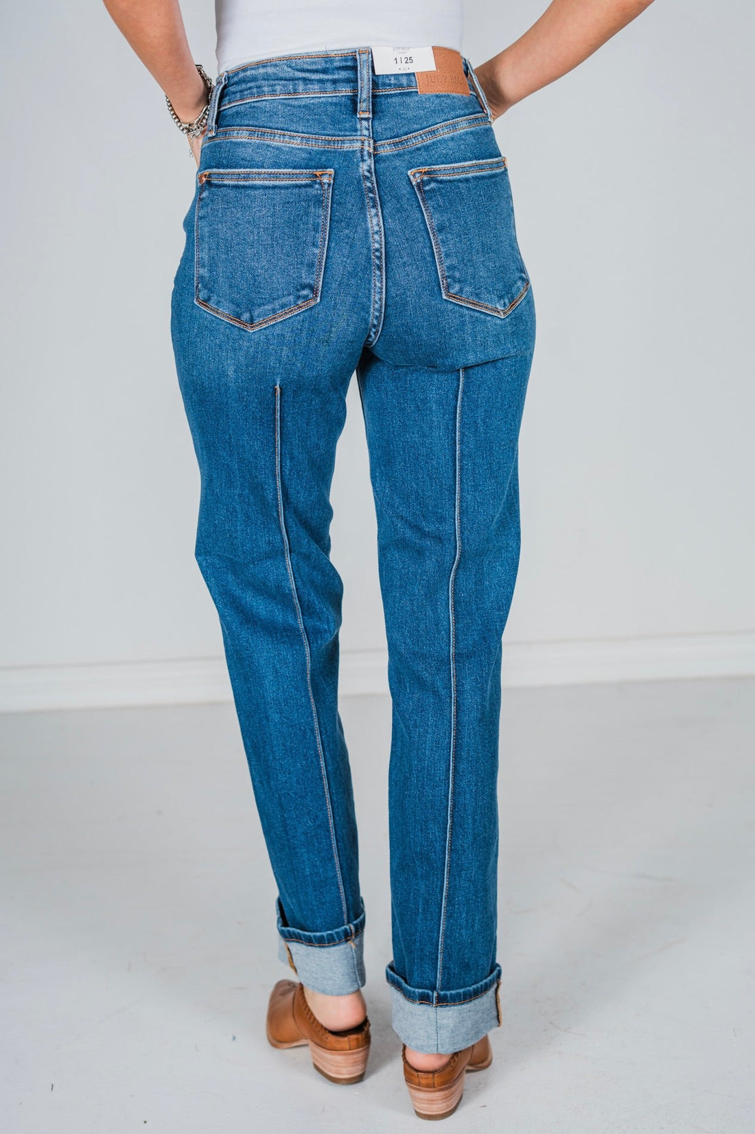 Judy Blue Front Seam Cuffed Straight Jeans - Whiskey Skies - JUDY BLUE