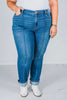 Judy Blue Front Seam Cuffed Straight Jeans - Whiskey Skies - JUDY BLUE