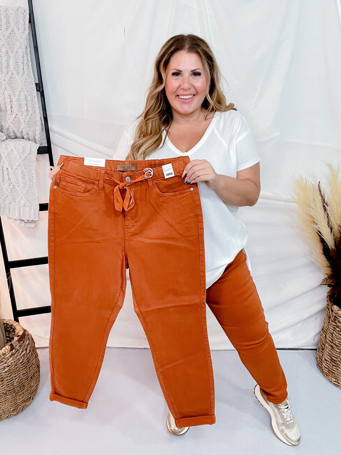 Judy Blue Garment Dyed Orange Double Cuffed Jogger Pants - Whiskey Skies - JUDY BLUE