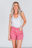 Judy Blue Garment Dyed Rose Pink Denim Shorts - Whiskey Skies - JUDY BLUE