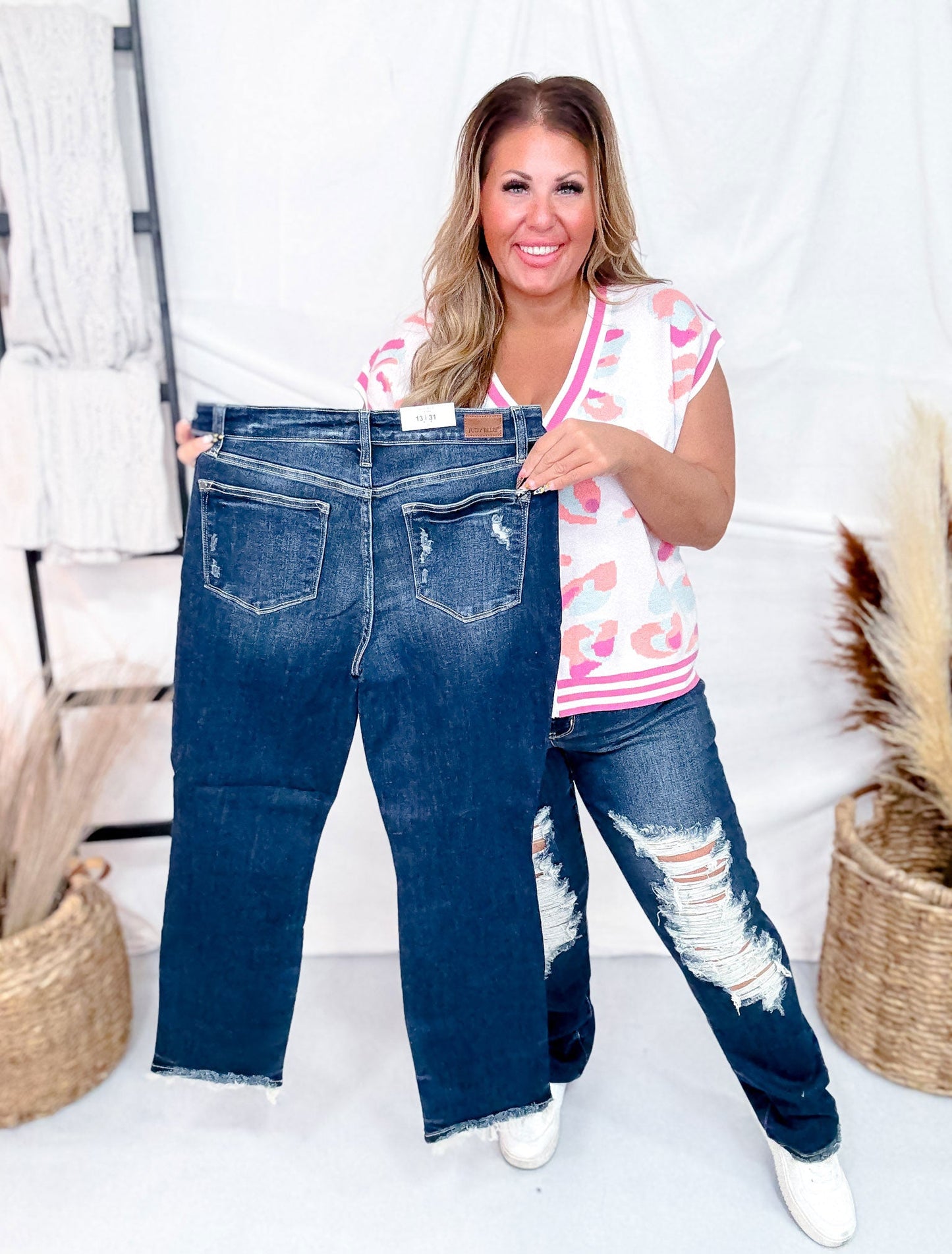 Judy Blue Heavy Destroy Straight Leg Jeans - Whiskey Skies - JUDY BLUE