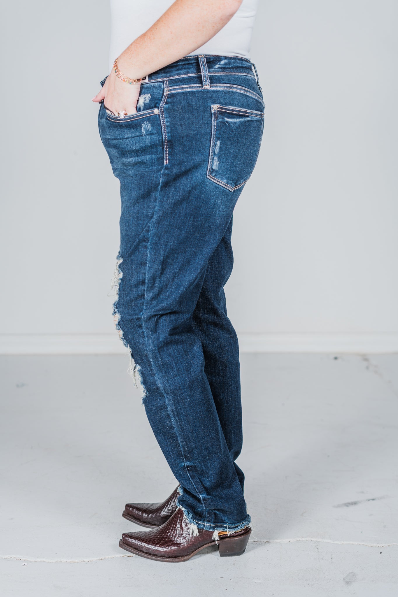 Judy Blue Heavy Destroy Straight Leg Jeans - Whiskey Skies - JUDY BLUE