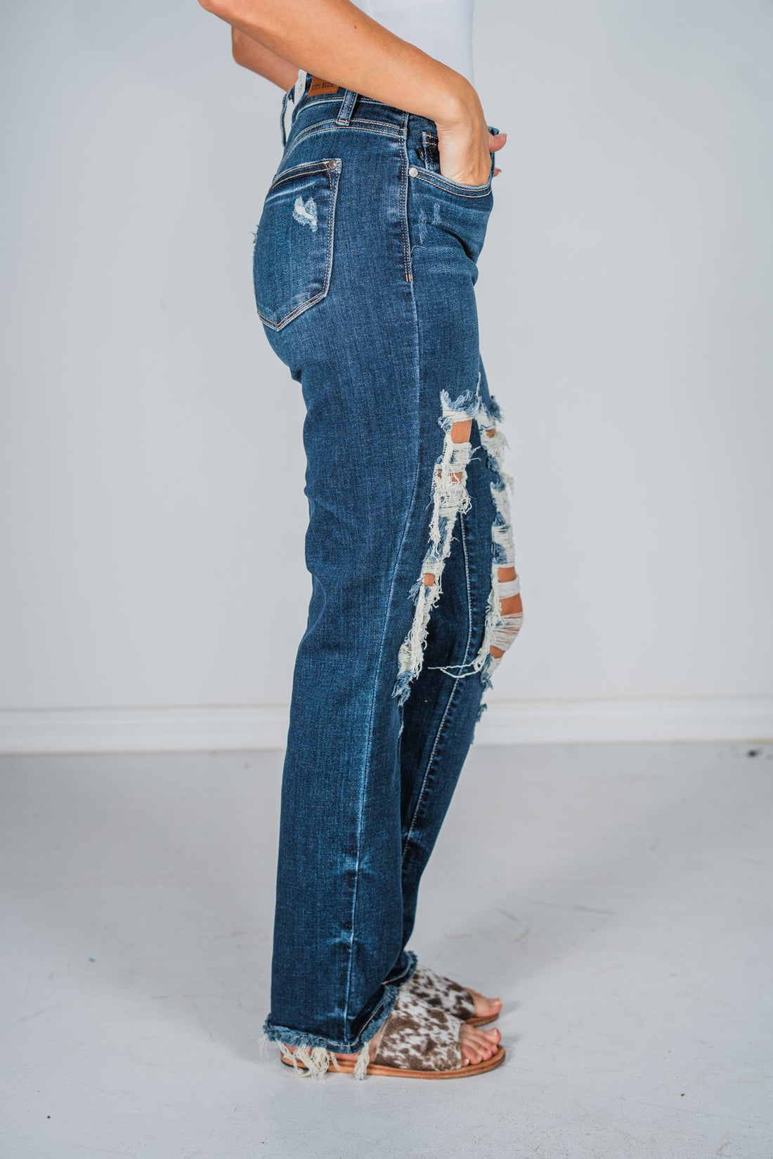 Judy Blue Heavy Destroy Straight Leg Jeans - Whiskey Skies - JUDY BLUE