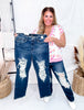 Judy Blue Heavy Destroy Straight Leg Jeans - Whiskey Skies - JUDY BLUE