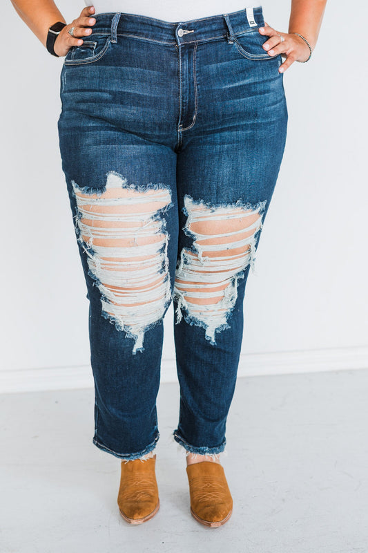 Judy Blue Heavy Destroy Straight Leg Jeans - Whiskey Skies - JUDY BLUE
