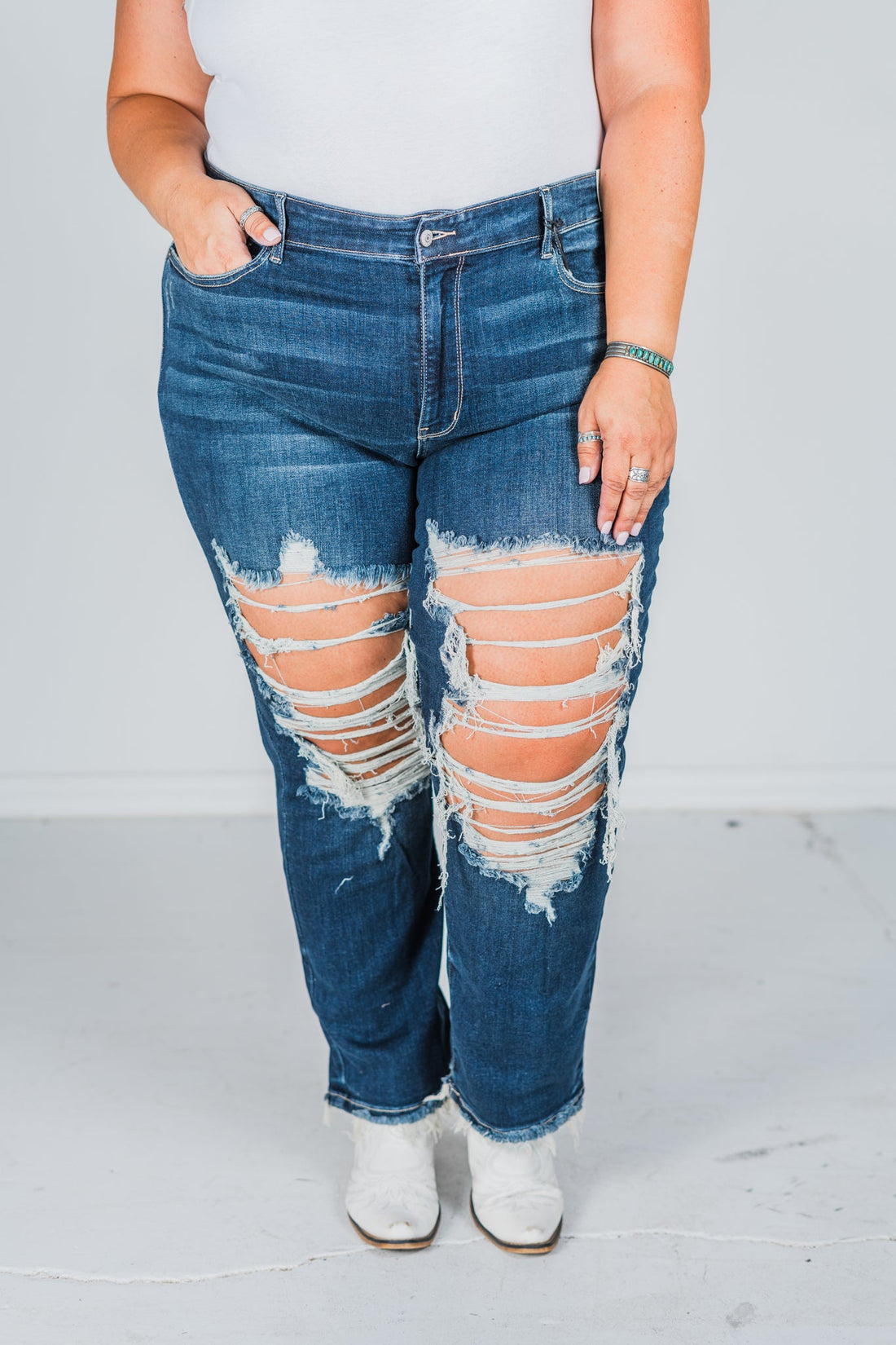 Judy Blue Heavy Destroy Straight Leg Jeans - Whiskey Skies - JUDY BLUE