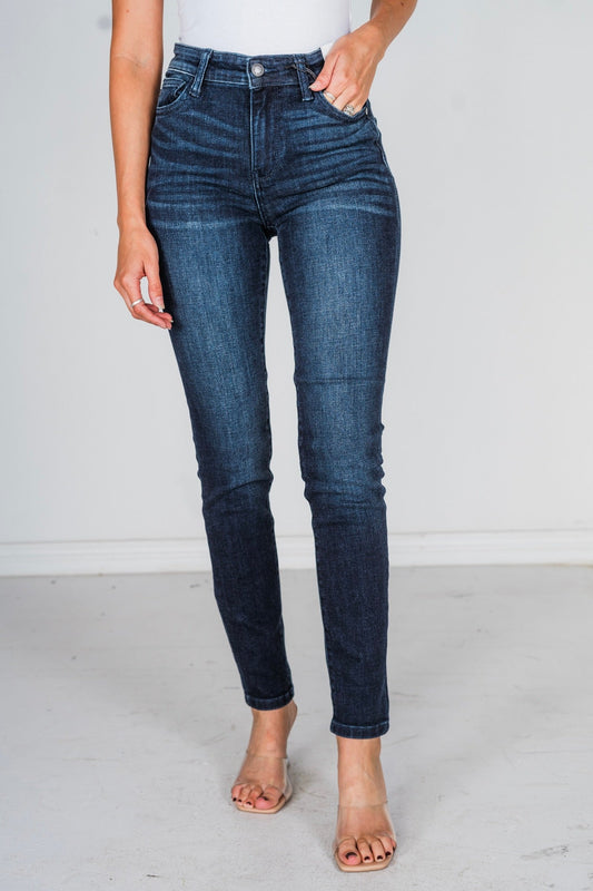 Judy Blue Hi - Rise Super Dark Skinny Jeans - Whiskey Skies - JUDY BLUE