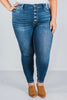 Judy Blue High Rise Button Fly Skinny Jeans - Whiskey Skies - JUDY BLUE