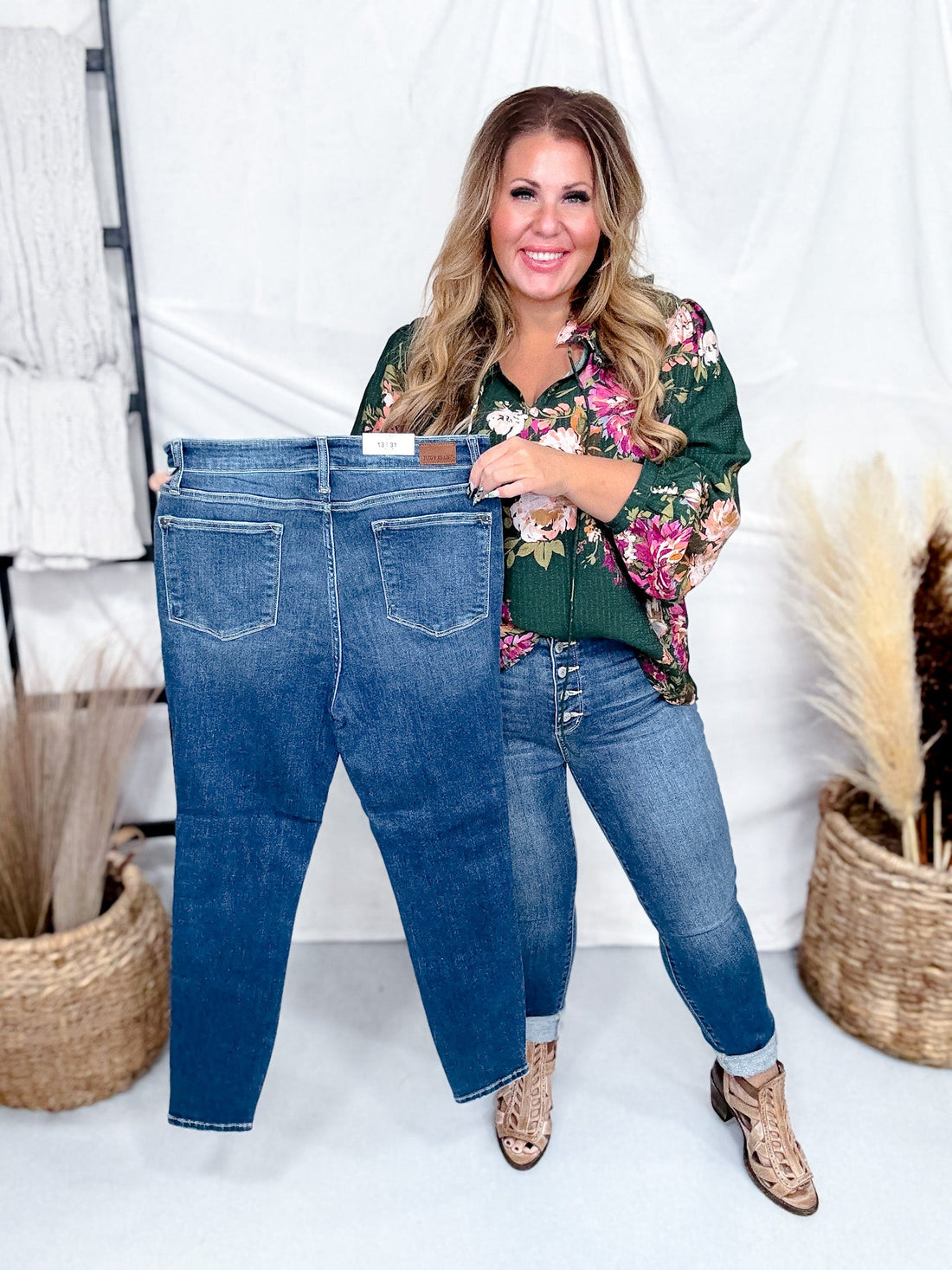 Judy Blue High Rise Button Fly Skinny Jeans - Whiskey Skies - JUDY BLUE