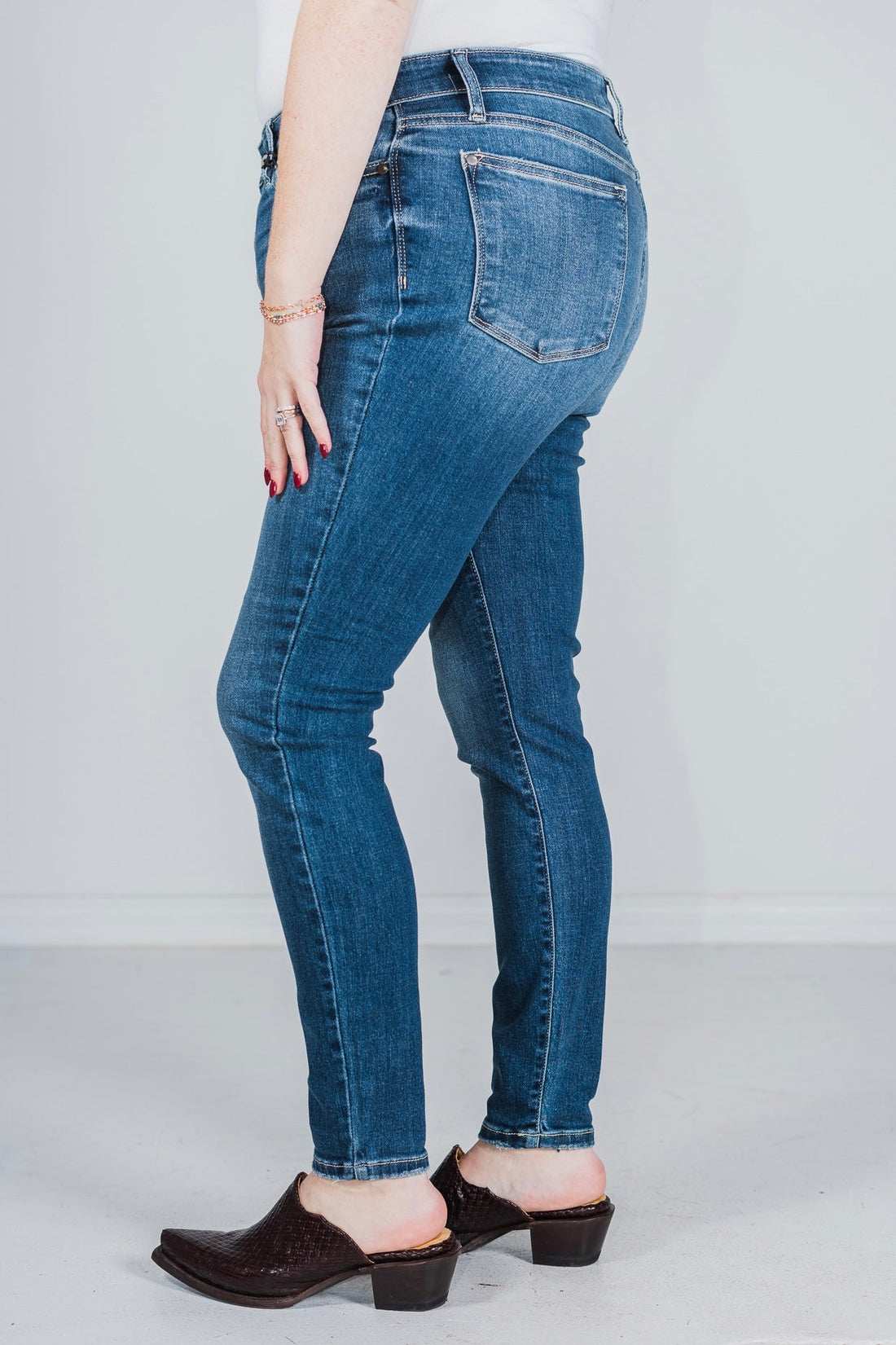 Judy Blue High Rise Button Fly Skinny Jeans - Whiskey Skies - JUDY BLUE