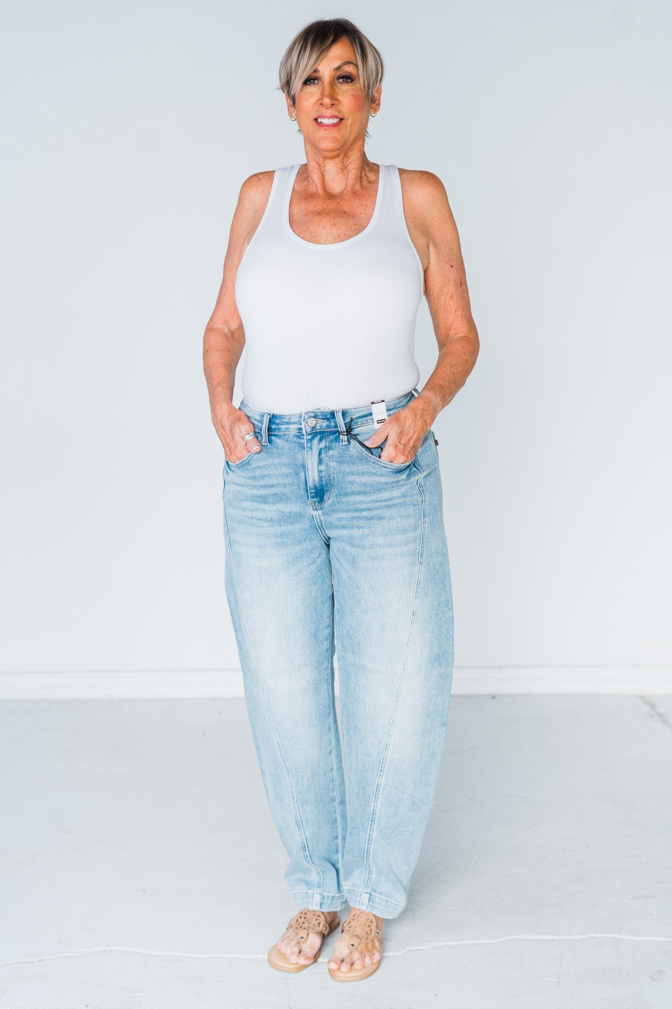 Judy Blue High - Rise Side Panel Barrel Leg Judy Blue Jeans - Whiskey Skies - JUDY BLUE