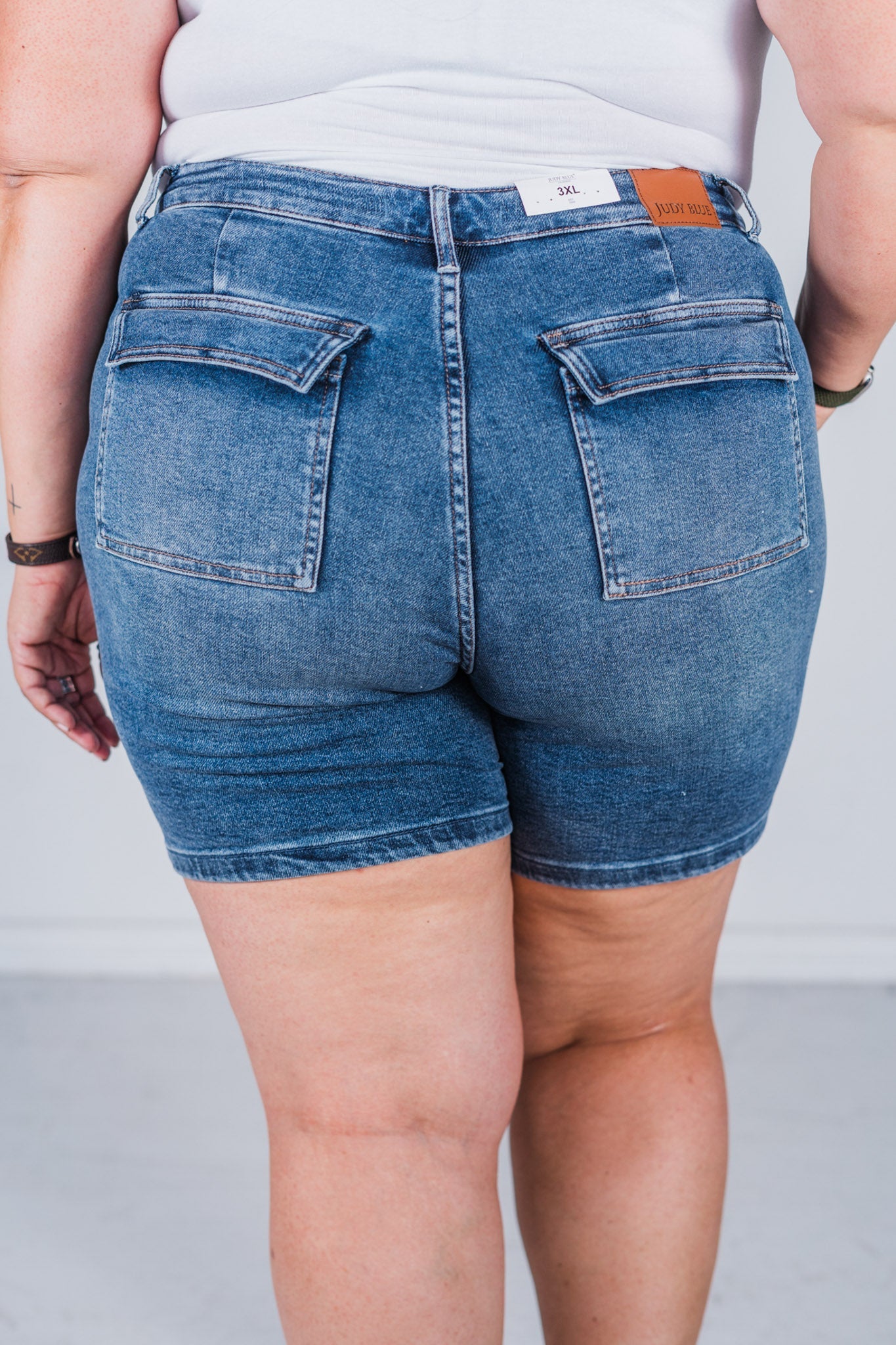 Judy Blue High - Rise Utility Mid Length Denim Short - Whiskey Skies - JUDY BLUE