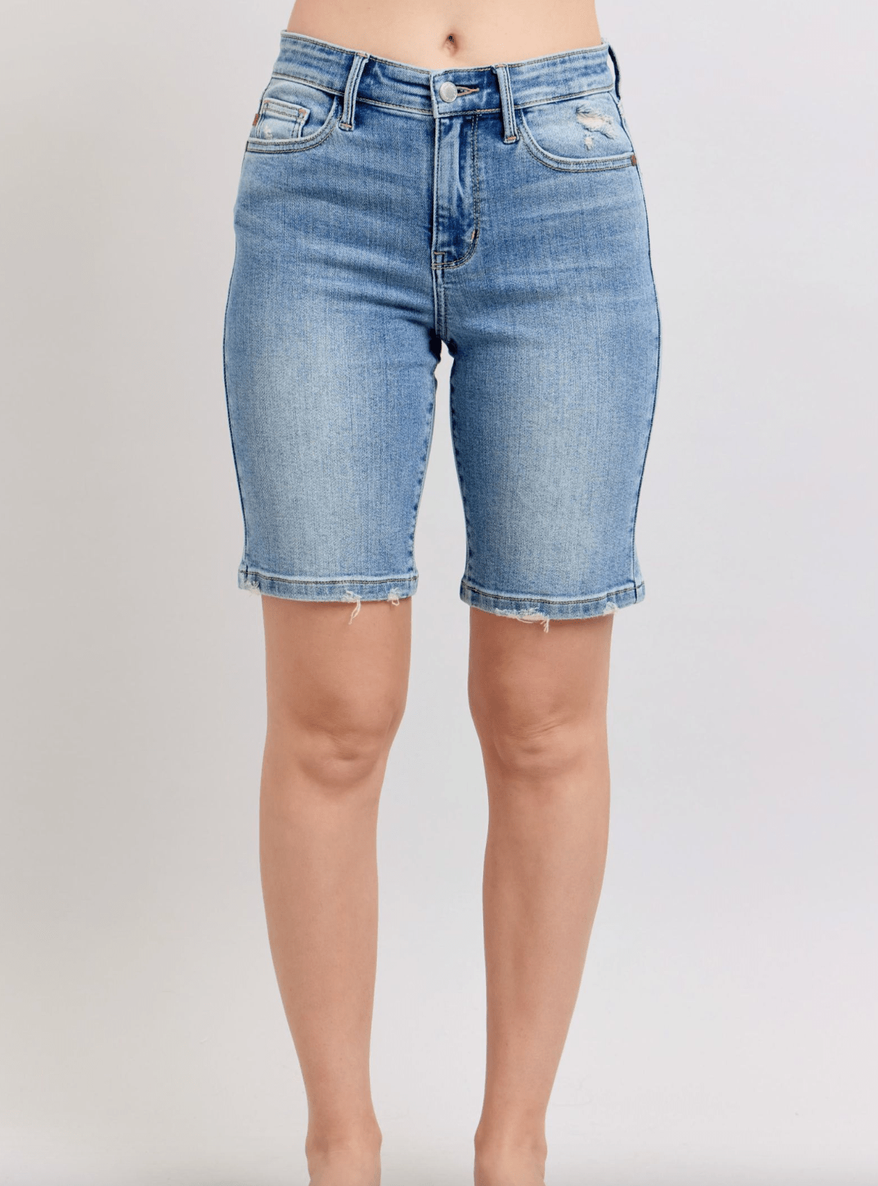 Judy Blue High - Rise Vintage Wash Bermuda Denim Shorts - Whiskey Skies - JUDY BLUE