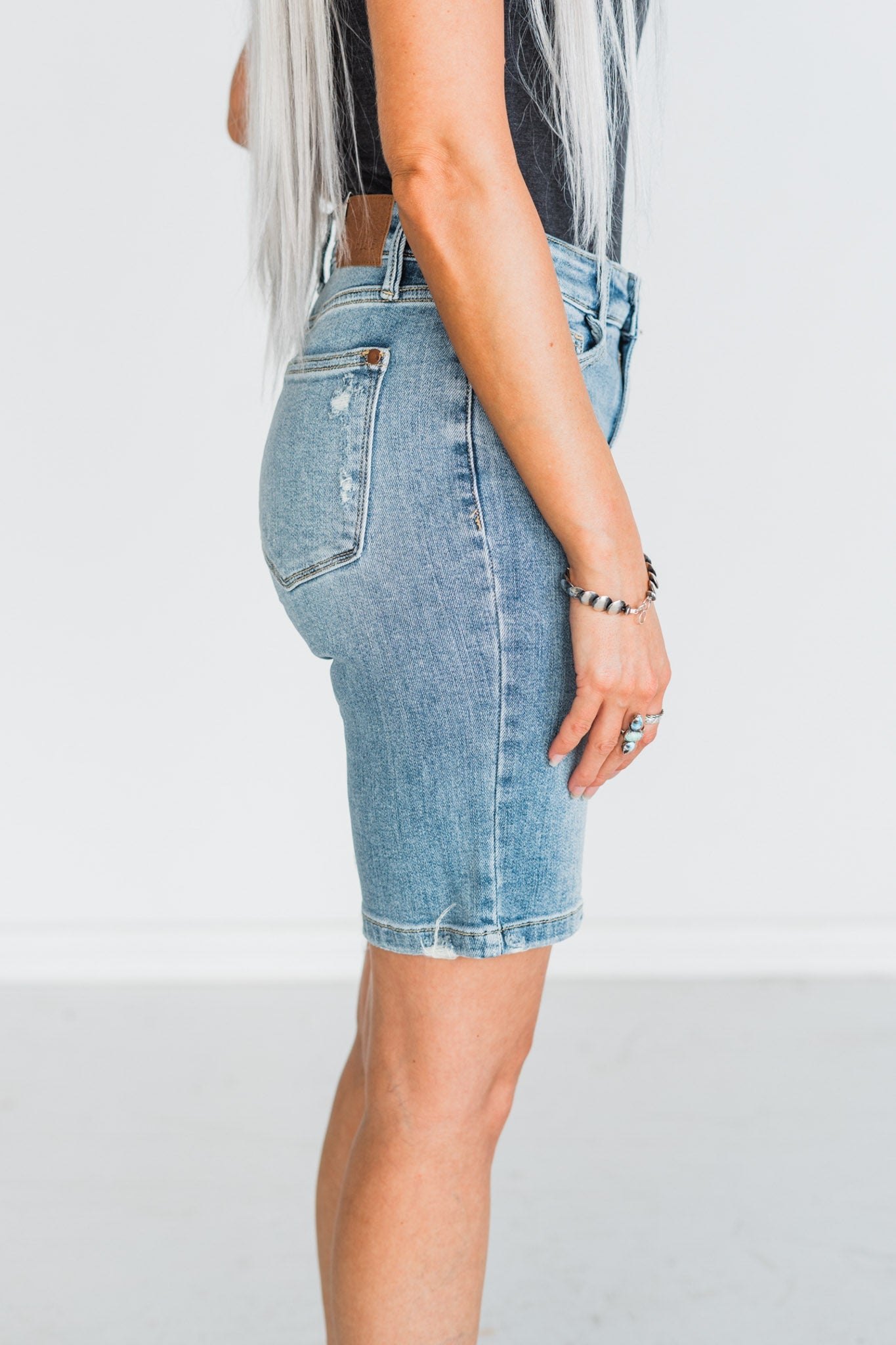 Judy Blue High - Rise Vintage Wash Bermuda Denim Shorts - Whiskey Skies - JUDY BLUE