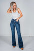 Judy Blue High Waist Angled Side Seam Detail Flares - Whiskey Skies - JUDY BLUE