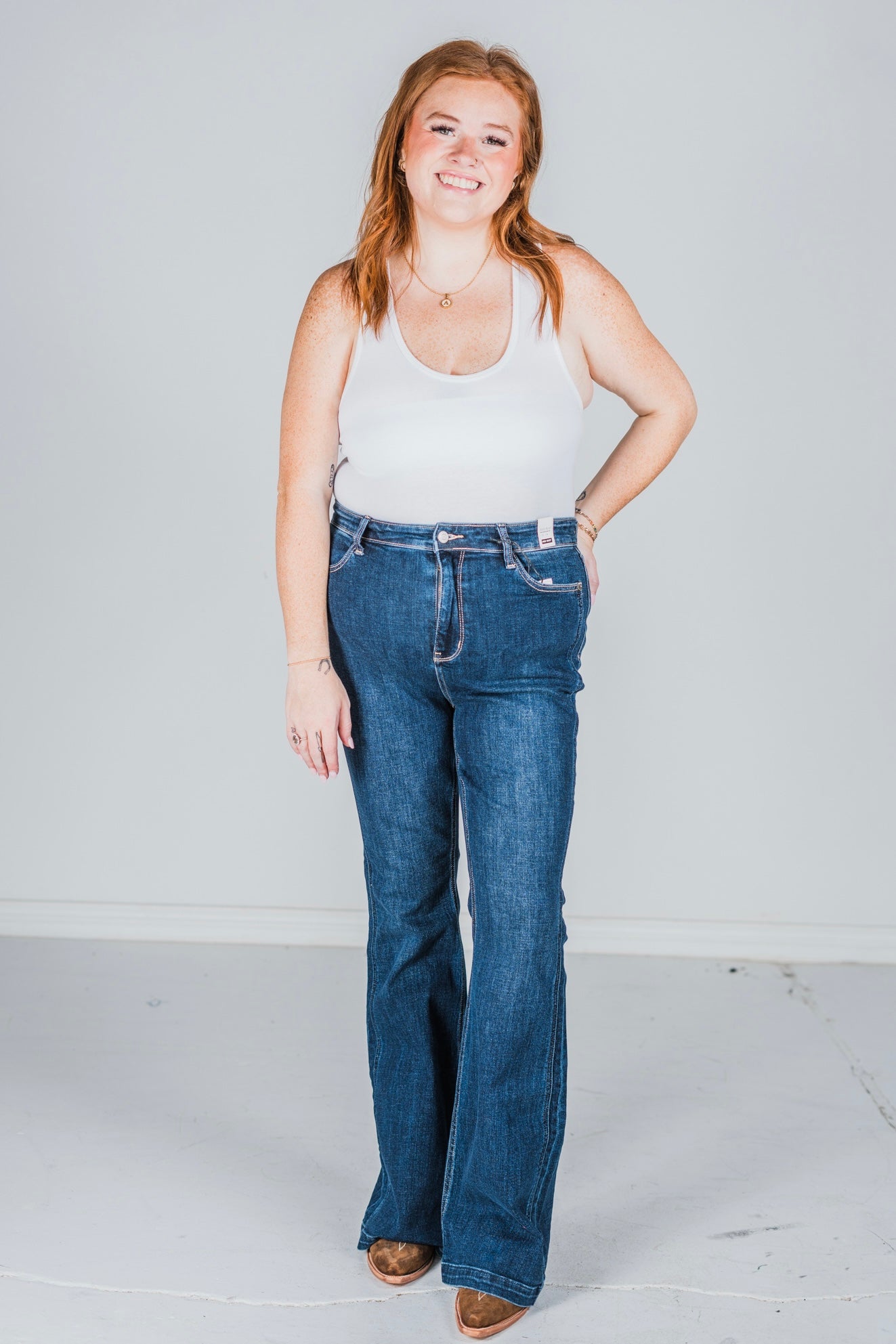 Judy Blue High Waist Angled Side Seam Detail Flares - Whiskey Skies - JUDY BLUE