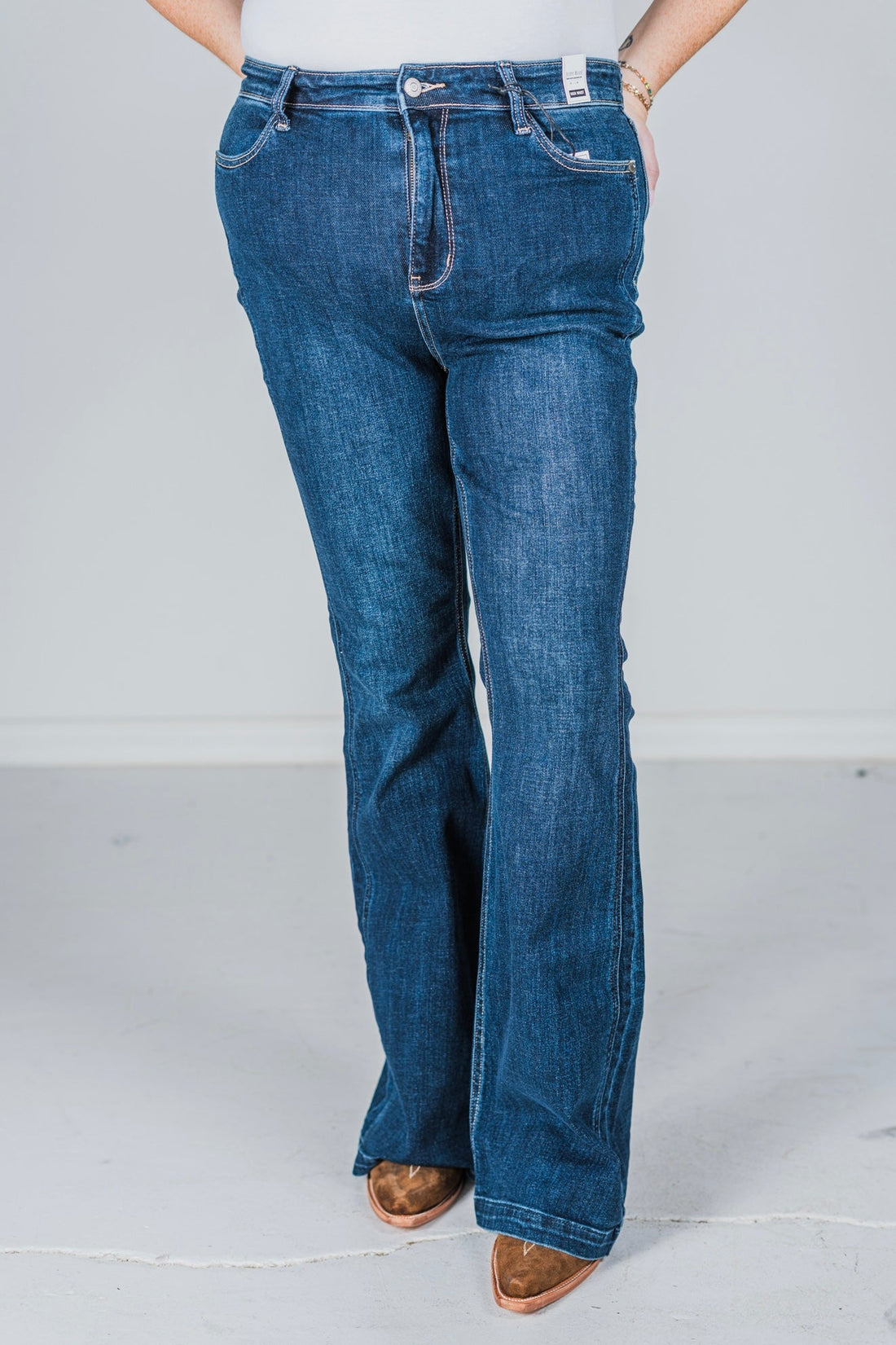 Judy Blue High Waist Angled Side Seam Detail Flares - Whiskey Skies - JUDY BLUE