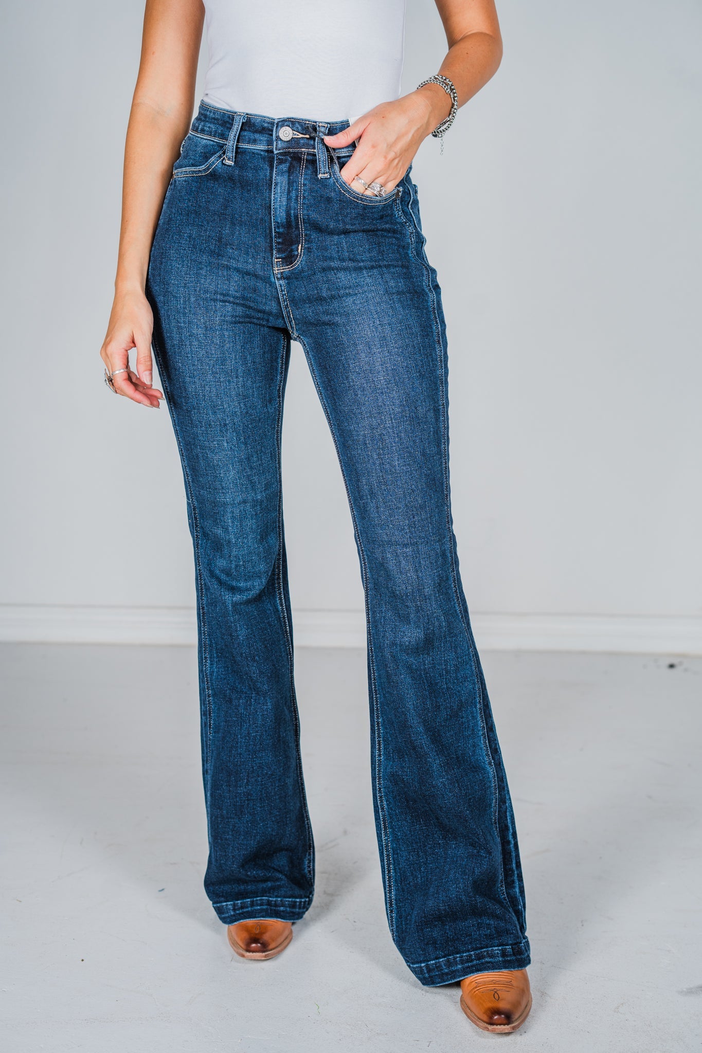 Judy Blue High Waist Angled Side Seam Detail Flares - Whiskey Skies - JUDY BLUE