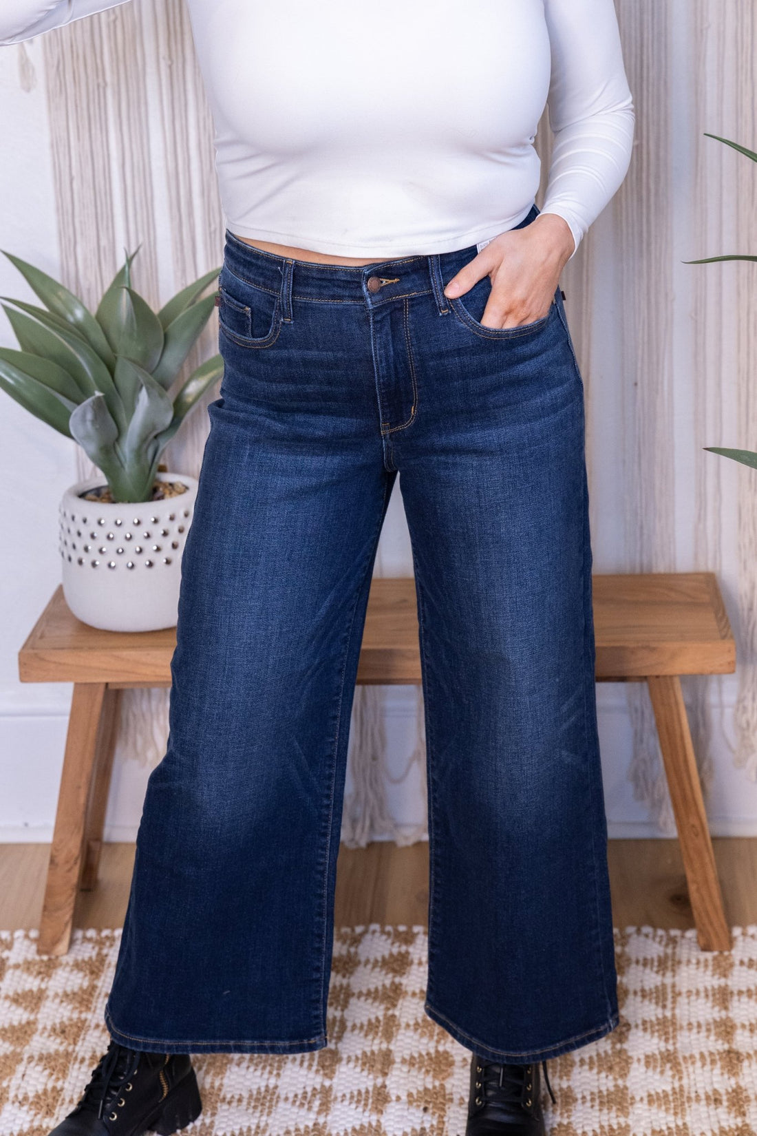 Judy Blue High - Waist Ankle Wide Jeans - Whiskey Skies - JUDY BLUE